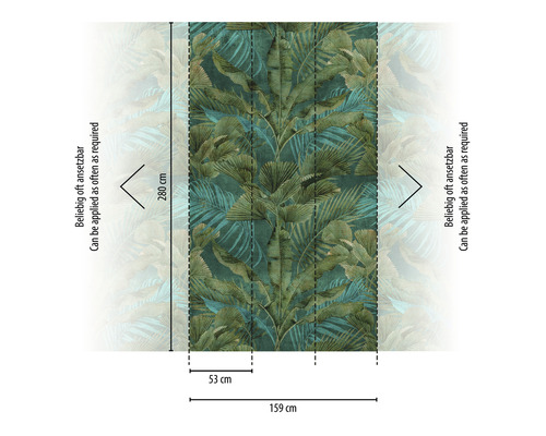 Papier peint à motif de jungle, dimensions : 280 cm de haut, 159 cm de large