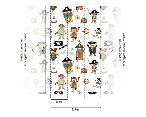 Papier peint avec motifs de pirates et indications de dimensions
