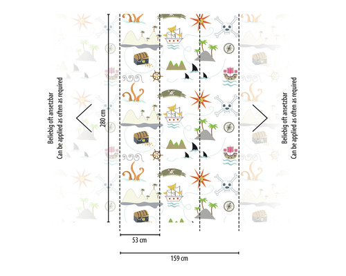 Papier peint avec motifs de pirates et indications de dimensions
