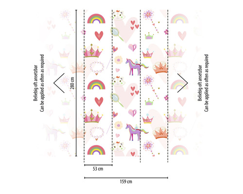 Tapetenmuster mit Märchenmotiven, Rapportbreite 53 cm