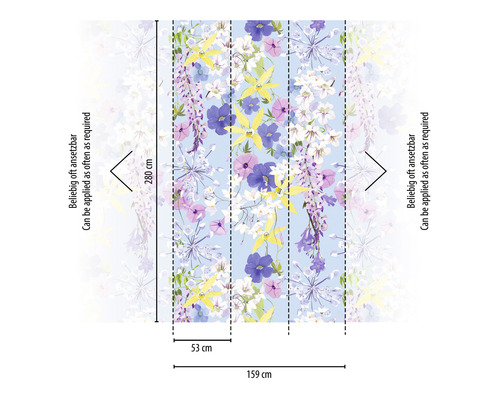 Illustration des dimensions du papier peint avec motif floral