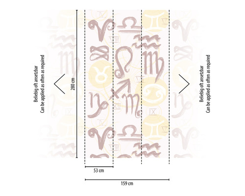 Aperçu des dimensions du papier peint photo avec des signes du zodiaque