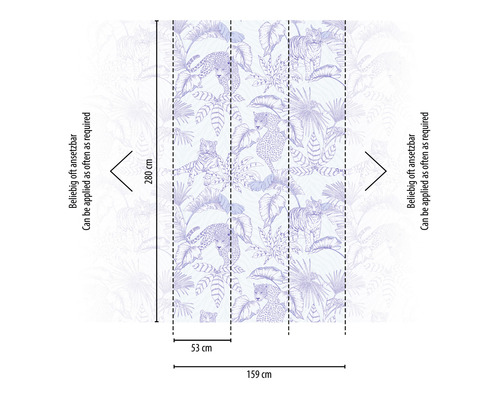 Papier peint photo avec motif jungle, avec tigres et léopards, dimensions 159 cm x 280 cm