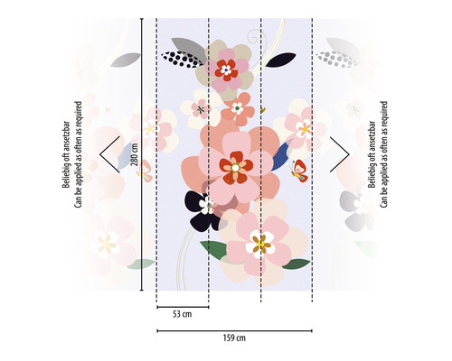Papier peint photo avec motif floral et indications de taille