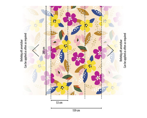 Papier peint à motif floral avec dimensions 280 sur 159 centimètres