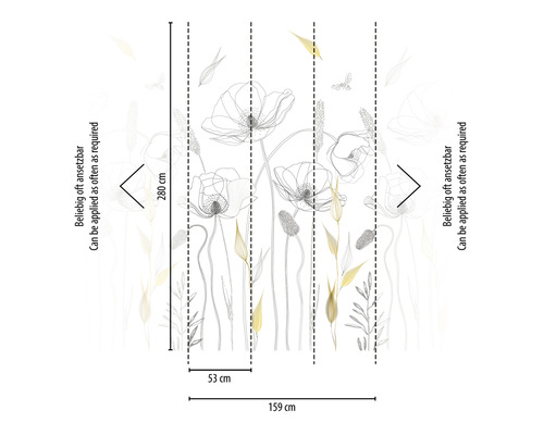 Papier peint photo avec motif floral et indications de dimensions