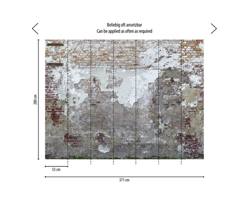 Papier peint photo avec motif de mur de briques et peinture écaillée, applicable à plusieurs reprises, 280 x 371 centimètres