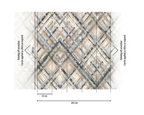 Papier peint avec motif géométrique abstrait et indications de dimensions