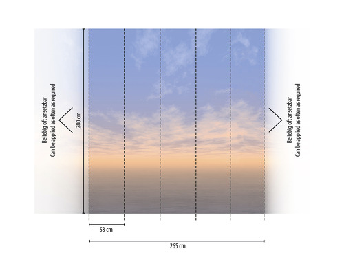Papier peint photo avec motif de ciel et indications de dimensions