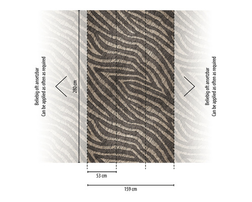 Tapete mit Zebra-Muster und Maßangaben