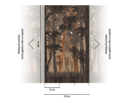 Papier peint photo avec motif de forêt et indications de taille