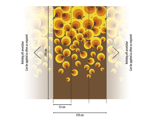 Papier peint photo avec motif de cercles et indications de dimensions