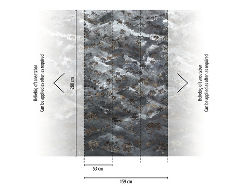 Motif de papier peint avec des motifs d''arbres et les dimensions 280 x 159 cm