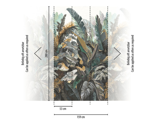 Papier peint photo avec motif de jungle et indication de taille.