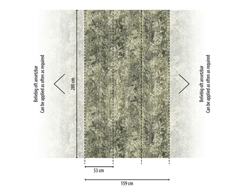 Motif de papier peint avec motif végétal et indications de taille