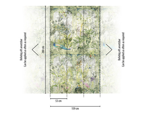 Fototapete mit Dschungelmotiv und Maßangaben