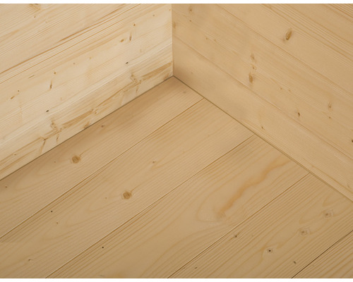 Eckansicht mit Holzwand und Holzboden