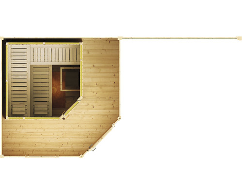 Draufsicht einer Holzsauna mit Aussenbereich