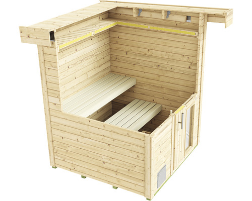 Innenausbau einer Holzsauna mit Sitzbänken