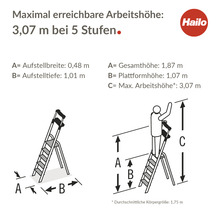 Hailo L100 TopLine Aluminium-Sicherheits-Stehleiter 5 Stufen-thumb-1