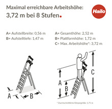 Hailo L100 TopLine Aluminium-Sicherheits-Stehleiter 8 Stufen