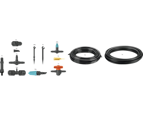 Système d''arrosage de jardin avec tuyaux, raccords et piquets de terre pour l''arrosage du jardin