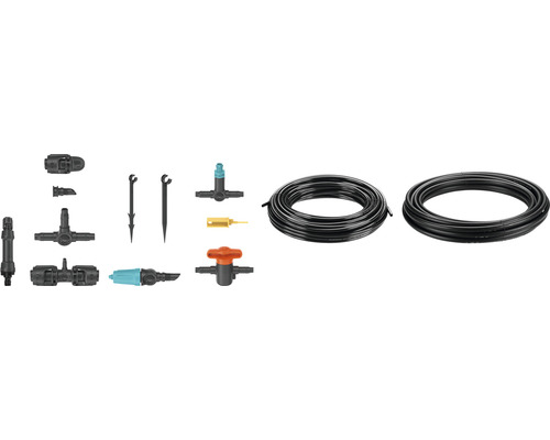 Kit d''irrigation avec tuyaux et divers raccords pour l''arrosage du jardin