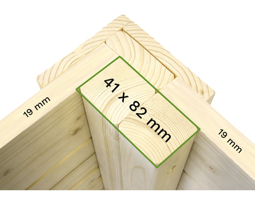 Assemblage d''angle en bois avec des dimensions de 41 x 82 millimètres et 19 millimètres