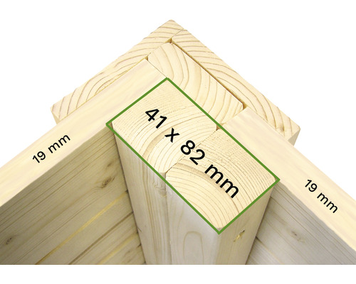 Vue détaillée d''une construction en bois avec des dimensions de 41 x 82 millimètres et 19 millimètres