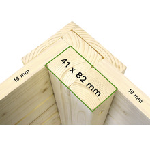 Detailansicht eines Holzrahmens mit den Maßen 41 x 82 Millimeter und 19 Millimeter