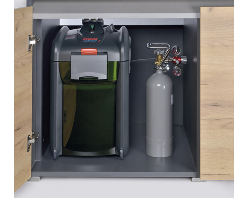 Meuble aquarium avec filtre externe et système de CO2