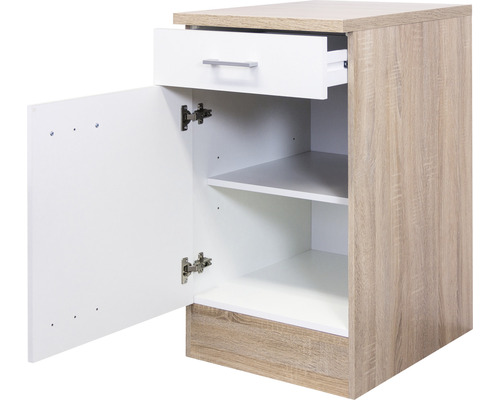 Table de chevet avec tiroir, porte et étagères