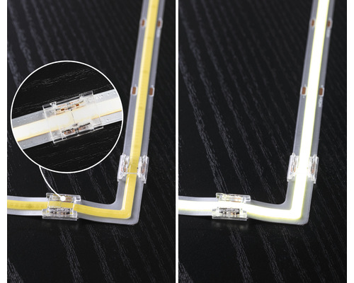 Flexibles LED Band gebogen mit Verbinder im Detail.