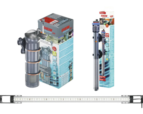 Accessoires pour aquarium: Filtre intérieur, chauffage régulé et barre d''éclairage LED