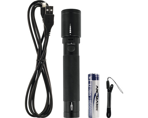 Lampe de poche Ansmann avec câble USB et pile