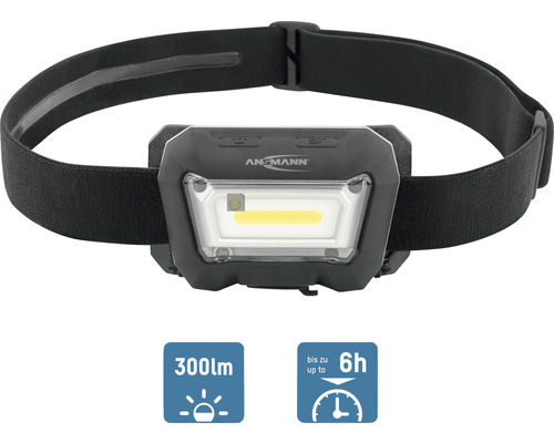 Lampe frontale avec 300 lumens et une autonomie allant jusqu''à 6 heures