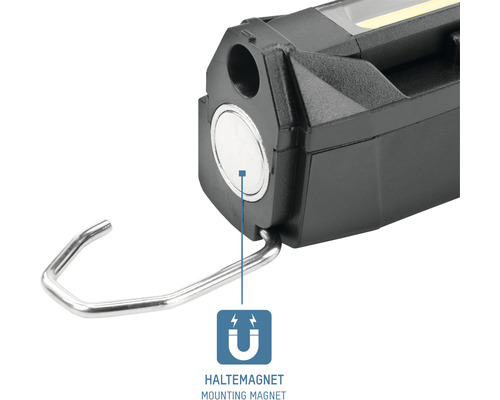 Lampe de travail avec aimant de fixation et crochet