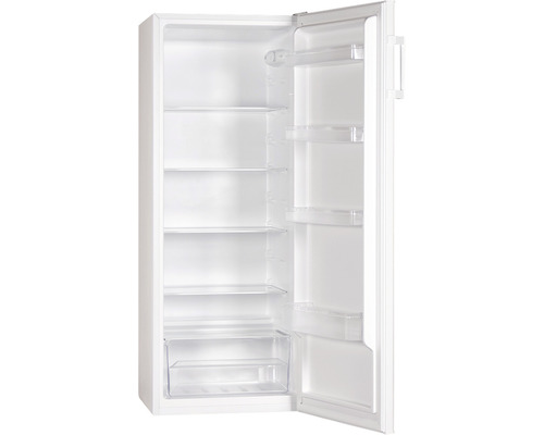 Réfrigérateur ouvert et vide avec étagères transparentes