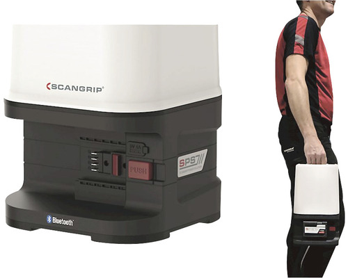 Lampe Scangrip avec fonction Bluetooth et poignée de transport