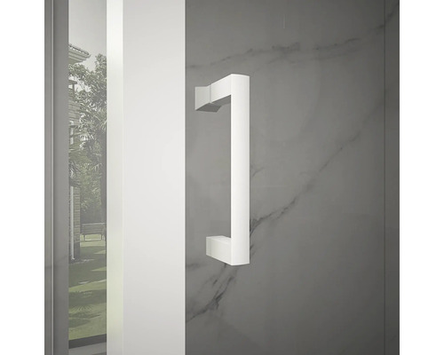 Cabine de douche avec poignée et mur en marbre