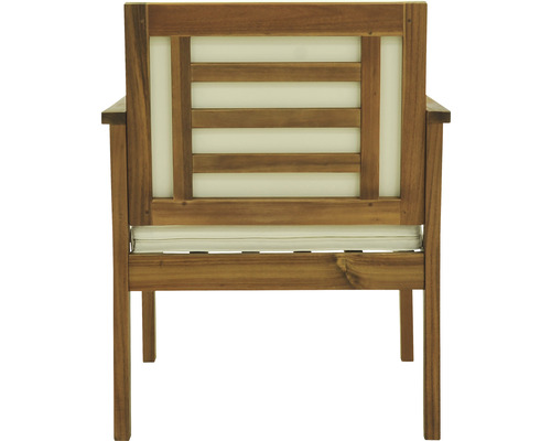 Gartensessel aus Holz mit Kissen, Rückansicht