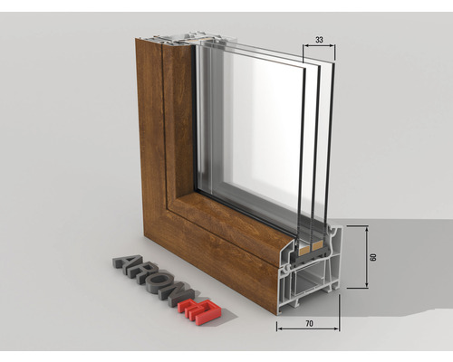 Élément fixe de fenêtre en plastique ARON Basic blanc/golden oak 900x2050 mm 2x verres de sécurité trempés