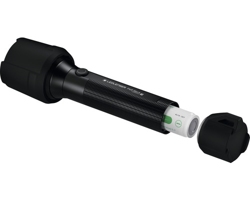 Lampe de poche Ledlenser P6R Work avec capuchon d''extrémité retiré et pile insérée