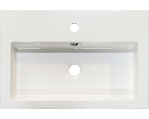 Waschbecken aus Keramik mit Hahnloch und Überlauf