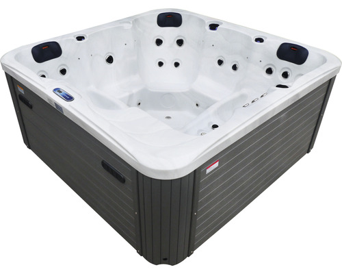 Quadratischer Whirlpool für den Aussenbereich mit Düsen und Bedienelementen