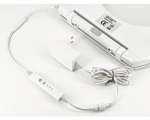 Abattant de WC blanc avec fonction chauffante, bloc d''alimentation et élément de commande