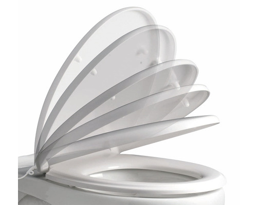 Abattant de WC avec fermeture ralentie dans différentes positions d'ouverture