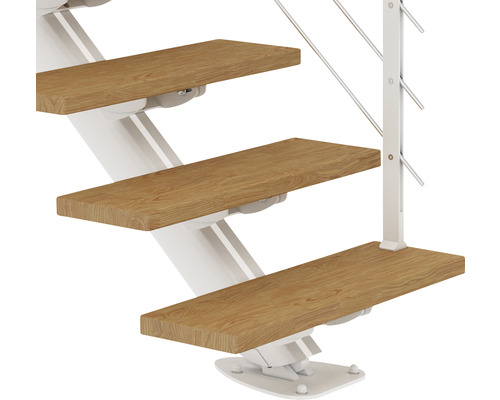 Escalier avec marches en bois et rampe blanche