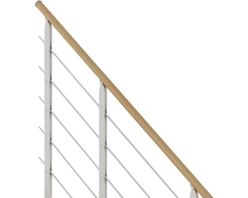 Garde-corps d''escalier avec main courante en bois et câbles en acier inoxydable