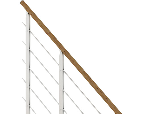 Garde-corps avec main courante en bois et câbles en acier inoxydable